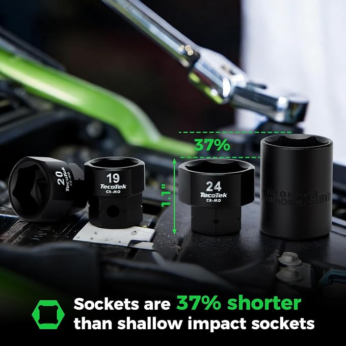 TecoTek 14PCS 1/2" Drive 17-30mm Low Profile Nano Impact Socket Set