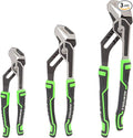 OEMTOOLS 22648 3 Piece Groove Joint Pliers Set, For Gripping, Pulling, and Turning Pipe and Fasteners, Includes 8", 10", and 12" Pliers, Chrome Vanadium Steel, Hardened Teeth, TPR Grips