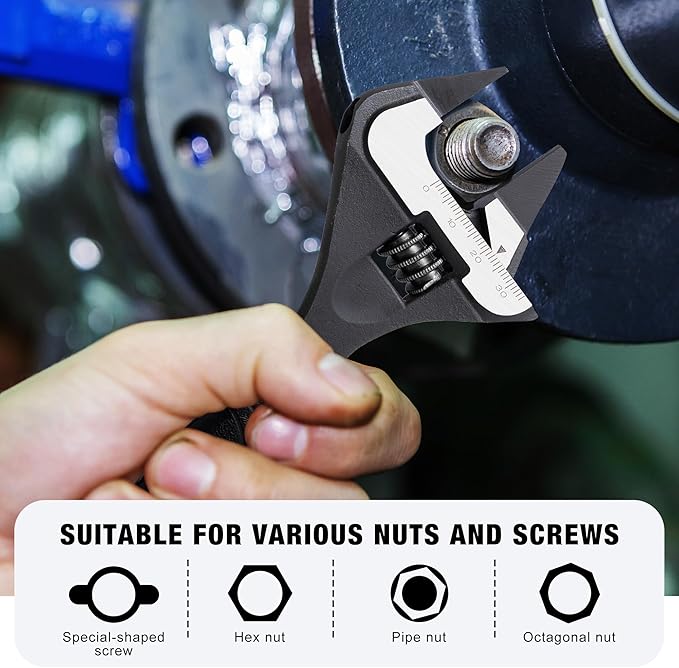 MAXPOWER 8-inch Slim Jaw Adjustable Wrench, Wide Jaw Opening Adjustable Wrench, Dual Scale with Metric and SAE Plumbing Wrenches, Soft Grip Handle