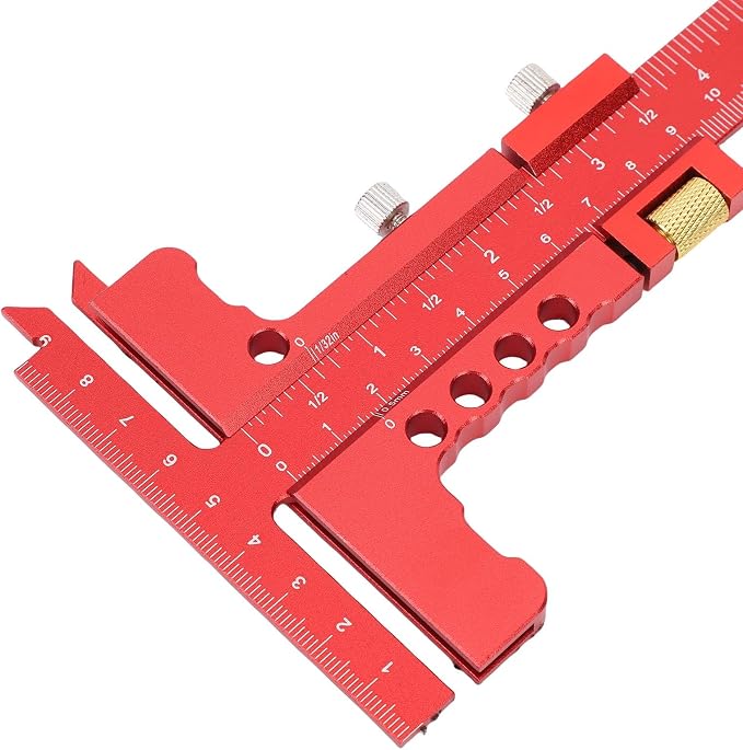 Woodworking Ruler Set, 9Pcs Aluminum Alloy Geometry Set Precision Measuring Tools for Accurate Layout Includes T Square Ruler, Compasses, Protractor, and Dovetail with