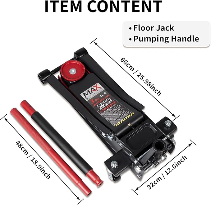 Maxority 3-Ton (6600lbs) Low Profile Hydraulic Heavy-Duty Steel Floor Jack with Dual Pistons Quick Lift Pump, Home and Workshop Car Maintenance for Various Vehicles (Random Color, 3 Ton Low Profile)