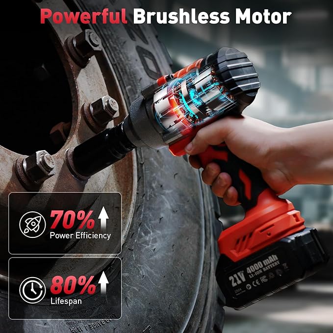 Avrhit 1300N.m(960ft-lbs) Cordless Impact Wrench, Electric Impact Gun 1/2 Inch, 2200RPM Power, 2x 4.0Ah Batteries, High Torque Impact Driver for Car/Truck RV/Mower