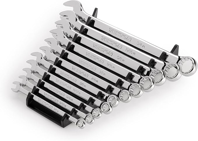 TEKTON Combination Wrench Set, 11-Piece | WCB91103 | (1/4 - 3/4 in.), Wrench Rack, Chrome Finish