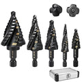 5PCS Titanium Step Drill Bit - Four Spiral Flute HSS Step Bit, 50 Sizes from 3/16" to 1-3/8", Steps Bits for Metal, Aluminum, Wood & Plastic, for Electricians & DIY