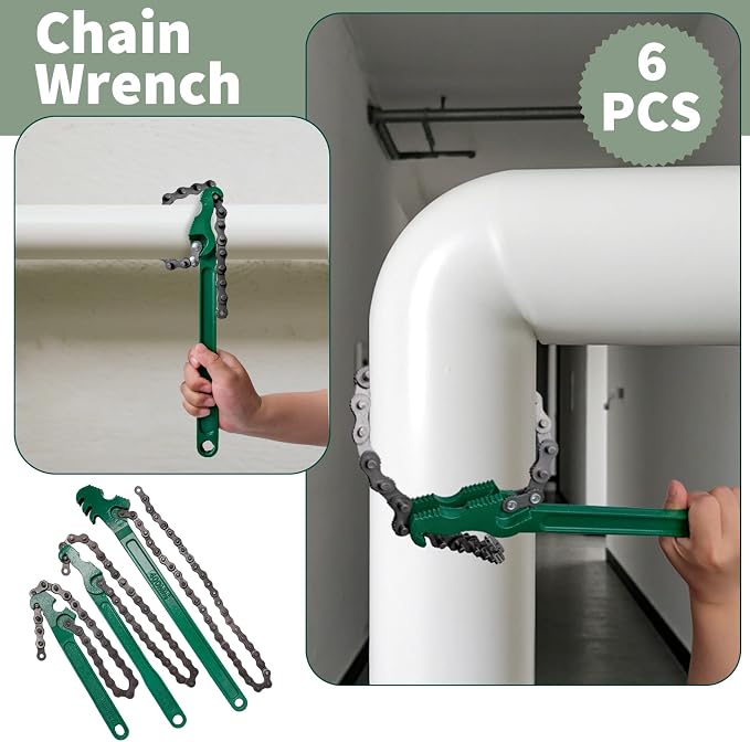 6 Pcs Large Reversible Chain 12 Inch 16 Inch 9 Inch Adjustable Heavy Duty Chain Wrenches Oil Filter Wrench Sturdy Carbon Steel Pipe Fittings Spanner Tool for Ratcheting Universal