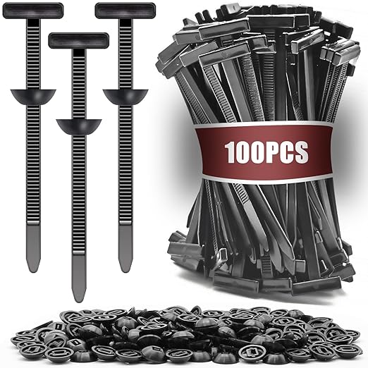 100 Pack Nylon Universal Cable Tie Buckle Zip Tie, Heavy Duty Self-Locking Push Pin with Button Fixion Tools, UV Resistant Plastic Rivet Fasteners for Car Auto Repair (Fender, Bumper, Trunk Liner)