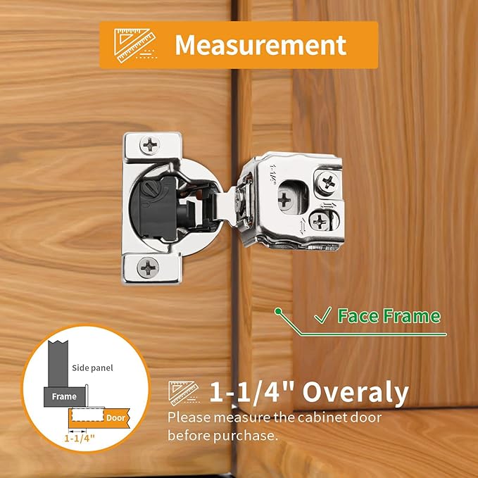 Chibery 2 Pack 1-1/4" 4D Overlay Soft Close Concealed Hinges for Face Frame Door, Control Closing Speed, Smooth Slow Self Close Hinges, Satin Nickel, 105° Open Angle Stainless Steel Cabinet Hinges