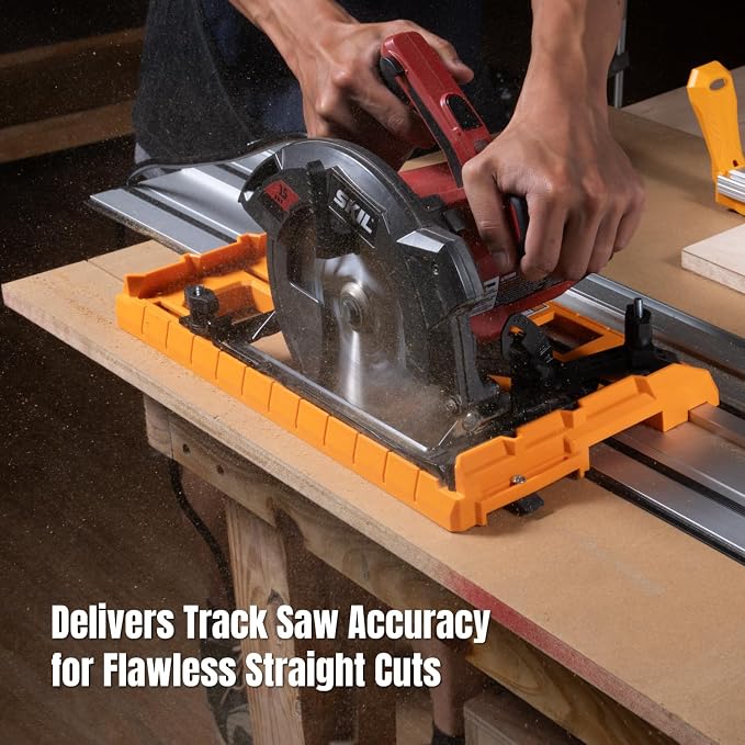 POWERTEC 72391 Circular Saw Track Plate with 24 Inch Straight Edge Clamp, Tool-Free Mounting System, Adjustable Fence for Fast and Accurate Cuts