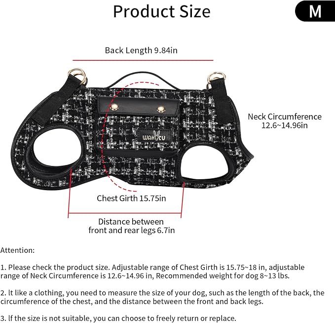 Wakytu Dog Lift Harness Dog Carrier Sling for Small Dogs & Cats,M | stylish puppy sling carrier with handle & pocket,adjustable leash,walking & travel