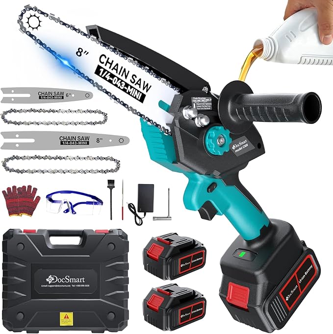 Electric Mini Chainsaw for Pruning Small Trees with 2pcs 4000mAh Batteries, Brushless 8 inch & 6 inch Portable Hand Saw, 1500W Handheld Chain Saw for Wood Cutting, Gardening Gifts for Mother’s Day