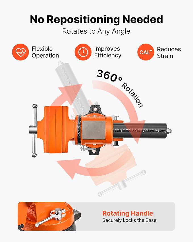 VEVOR Heavy Duty Bench Vise, 6" Jaw Width, Double Swivel Rotating Multi-Purpose Bench Vise, with 360° Locking Swivel Base and Head, 2.8" Throat Depth, 6" Max Jaw Opening, for Drilling, Pipe Cutting