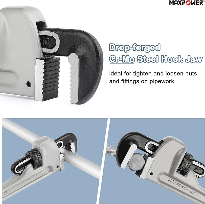 MAXPOWER Pipe Wrench Set 10" 14" 18", with 1" 2" 2.5" Jaw Capacity | Aluminum Plumber Wrenches, Straight Plumbing Wrench
