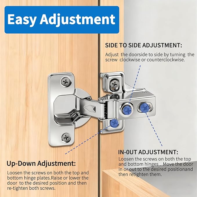 Cabinet Hinges - 100 Pack for 1/2 inch Overlay Cabinet, Face Frame Concealed 105Deg Self Closing Hinges, Stainless Soft Close Cabinet Door Hinges with Mounting Screws and Repair Plate