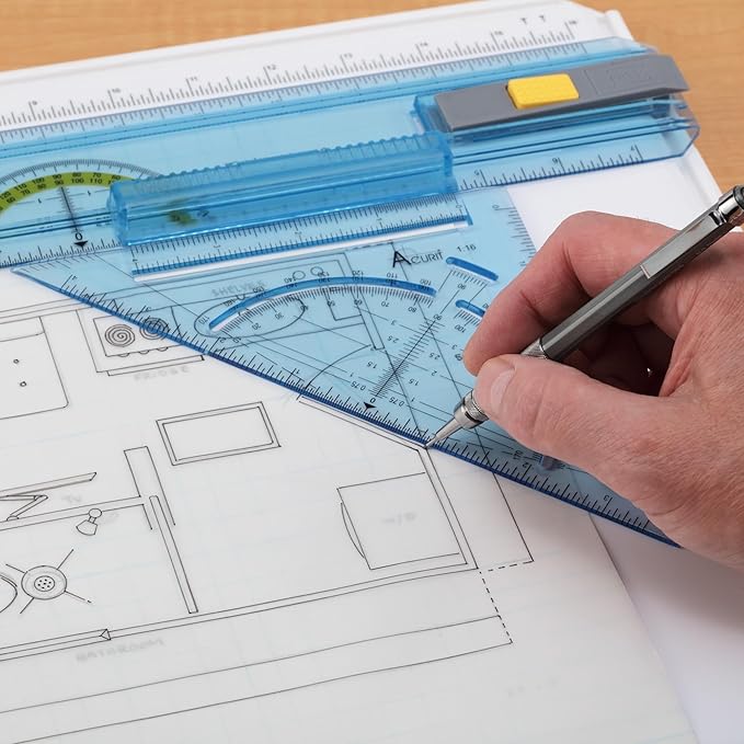Acurit Technical Drawing Board - Portable Drafting Table with Multi-Tool Kit, Break-Resistant Plastic, Straight-Edge Lock Mechanism, Transparent Ruler, Protractor, Clamping Rail - 14.5"x19.75"