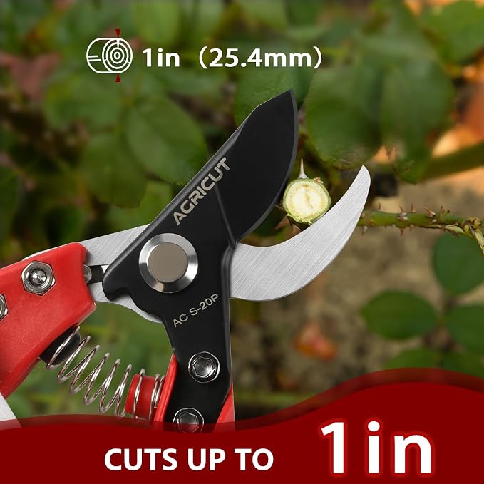 AGRICUT 7" Pruning Shears Heavy Duty Professional, Made of Japanese SK5 Steel Blades, 1 Cut Capacity, Bypass Hand Pruners Garden Clippers for Tree Flower Branch Trimming, S20P