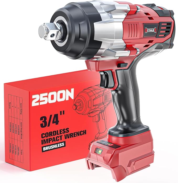 DIYtoolifz 3/4" Cordless Impact Wrench Compatible with Milwaukee 18V Battery: 1850FT-LBS(2500N.m) High Torque Impact Driver, Auto-Stop Reverse, 4-Speed Heavy Duty Impact for Car/Truck/Mower(Bare Tool)