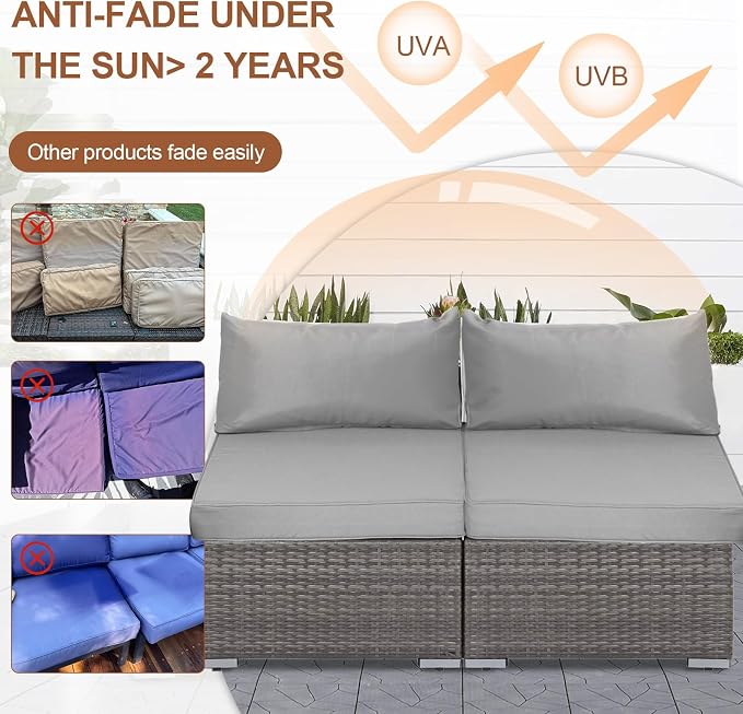 14 Piece Outdoor Patio Cushion Covers Replacement, Waterproof Outdoor Furniture Cushion Covers, Fit 7 Pcs 6 Seater Wicker Rattan Conversation Sofa Set,Light Gray(Only Cover) 25.6x25.6