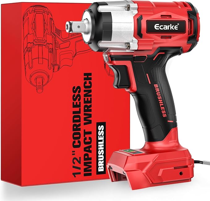 Ecarke Cordless Impact Wrench 1/2 inch Compatible with Milwaukee 18V Battery, 300 Ft-lbs (400N.m) Brushless Electric Impact Gun Includes LED Work Light (No Battery)