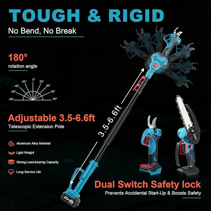 Cordless Electric Pole Saw & Pruning Shears Kit, 4-in-1 Tree Trimming Tool with 7FT Extendable Pole, 6 Inch Branch Cutter, 2×4.0Ah Battery Powered Pruner for Garden Orchard Yard