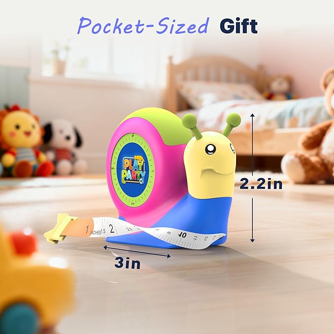 8ft Kids Tape Measure, STEM Educational Tool with Level, Protractor and Eraser, Retractable Snail Shaped Measuring Tapes, Child-Safe Stocking Stuffers Gift for Boys & Girls 3+, Double Green