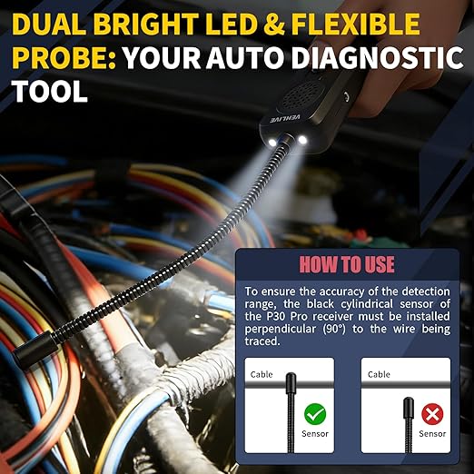 P30 Pro Circuit Tracer, Automotive Electrical Open & Short Finder, Fault Probe Cable Tester, Diagnostic Tool for Vehicle Wiring Repair, Cable Toner for DC 6-42V