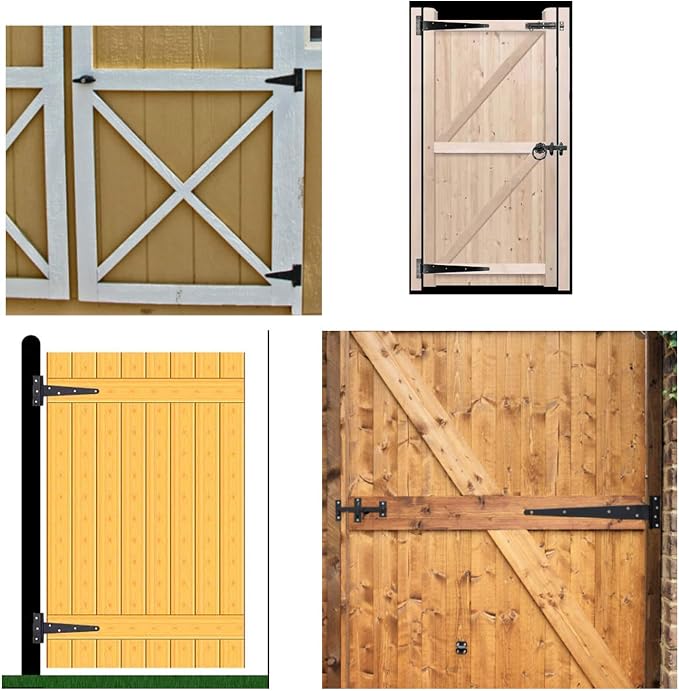 HLMOptimo Heavy Duty T Hinge Tee T Strap Shed Gate Barn Fence Door Hinge Wrought Rustproof Black (6 pcs, 4 inch)