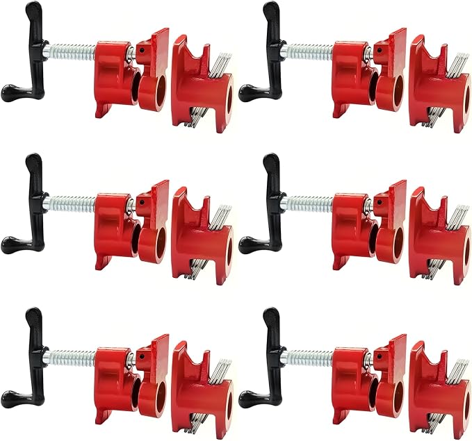 6Pack Pipe Clamps 3/4 Inch Cast Iron Quick Release Pipe Clamps for Woodworking for Carpentry, Home Improvement
