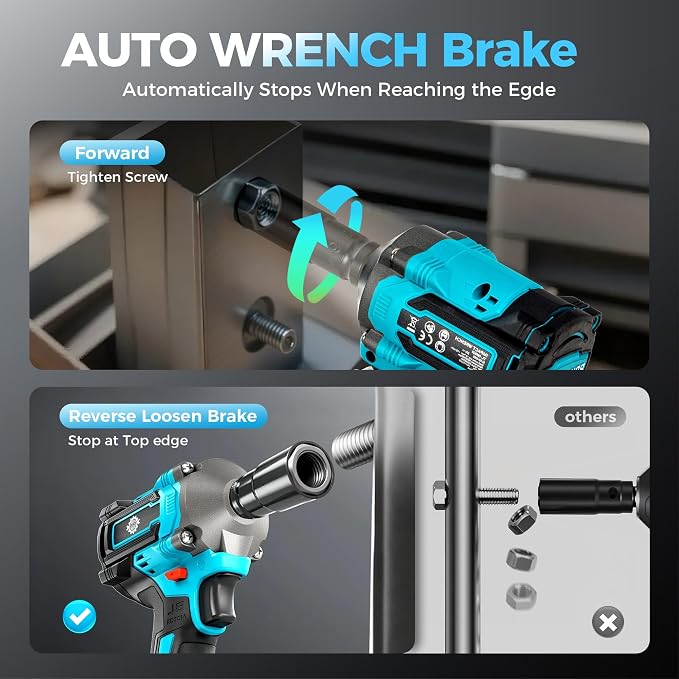 1/2" Cordless Impact Wrench Kit, 630N.m (465Ft.lb) Brushless Impact Gun with 4.0Ah Battery and Fast Charger, 3-Mode Speed, 2500RPM 20V Power Impact Driver Electric Impact Wrench with LED Light for Car
