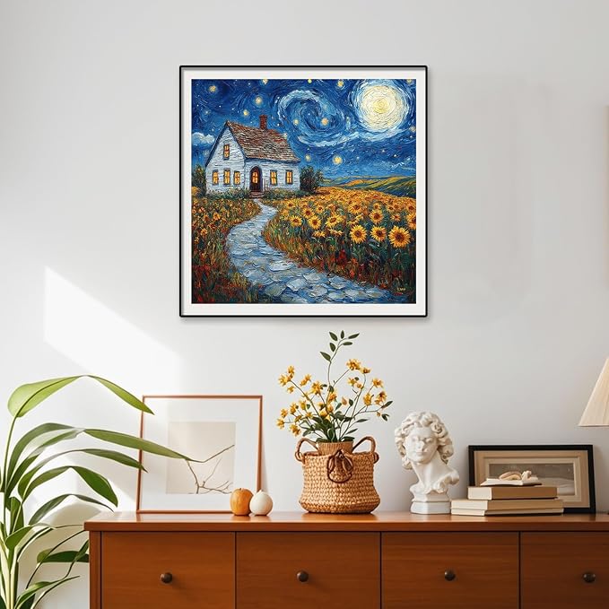 Pikoqunc Sunflower Village Wooden Puzzles for Adults,200 Pieces 11.2x11.2 in,Charming Countryside Jigsaw Puzzle with Unique Laser-Cut Pieces and Exquisite Box, for Family Fun and Festival