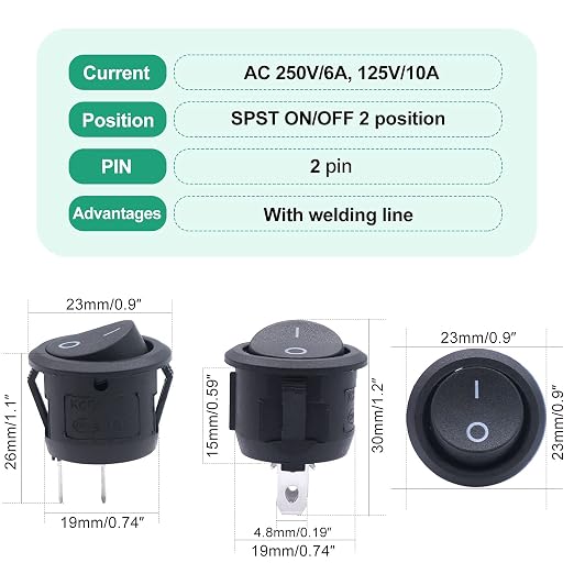 Twidec/10Pcs 12V Round Rocker Switch AC 6A/250V 10A/125V SPST 2 Pin 2 Position On/Off Toggle Switch for Car Boat Automotive RV Black with Pre-soldered Wires KCD1-X-Y