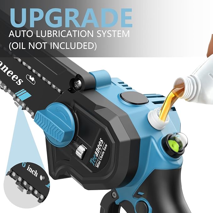 Mini Chainsaw Cordless with 2 Batteries & 8 Chains, Dual Guide Bars (8" & 6"), 1000W Electric Battery Powered Chain Saw for Tree Trimming, Wood Cutting, Garden Gift (Blue)