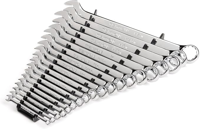 TEKTON Combination Wrench Set, 19-Piece | WCB91102 | (1/4 - 1-1/4 in.), Wrench Rack, Chrome Finish