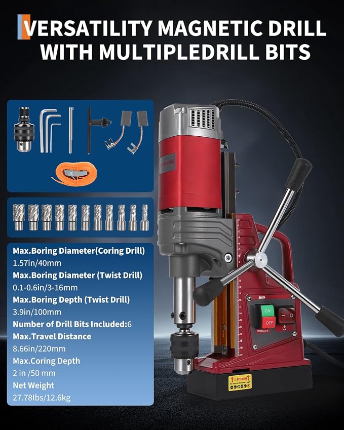 PrecisionAuto Magnetic Drill Press – 1450W Motor, 820RPM, 1.57" Boring Diameter, 13000N Magnetic Force, Twist Drill Adapter, Portable Electric Drill for Steel Beam & Metal, Industrial & Construction