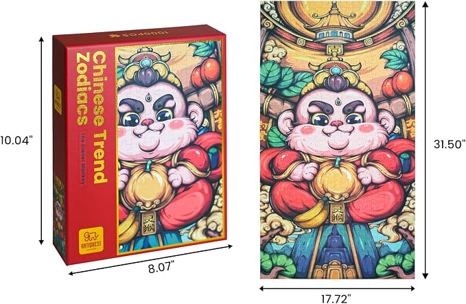 Jigsaw Puzzles for Adults 1000 Pieces, Chinese Zodiac Animals Clever, Playful, Innovative Monkey Jig Saw Puzzle Gifts for People Born in 1968, 1980, 1992, 2004, 2016, 31.5 * 17.72 Inch