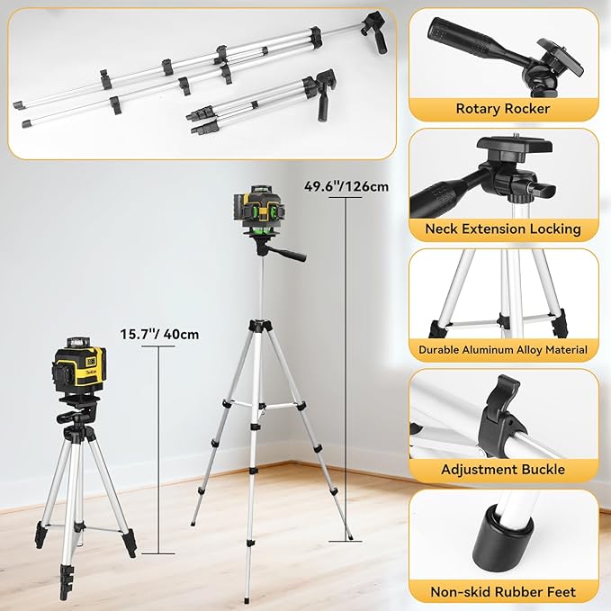 16 Lines Laser Level with Tripod - 360° Cross Line Laser with Tripod, 4D Green Laser Level, 4x360 Self Leveling Tool for Picture Hanging, Home Renovation, Indoor Project, 2 Batteries Included