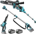 SEESII 10-Inch 2-in-1 Cordless Pole Saw & Mini Chainsaw, 21V Battery Powered Brushless Electric Tree Trimmer with Extension Pole, 2×4000mAh Batteries, Automatic Oiling,Handheld Pruner