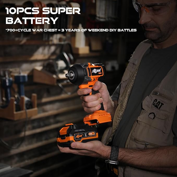 DECERK 900Nm High-Torque Impact Wrench - Covers 94% of OEM Torque Specs for Trucks, SUVs & Farm Equipment [4000mAh Dual Batteries] [1/2 Inch Driver] [21V MAX] Brushless, Cordless, Electric, Power,Gun