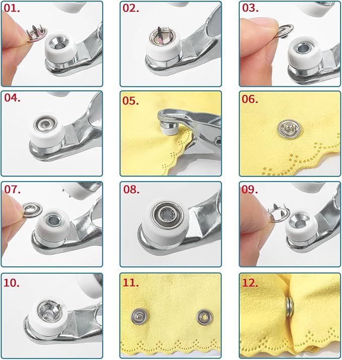 GTAAOY 100 Sets Metal Snaps Buttons with Fastener Pliers Press Tool Kit Perfect for DIY Crafts Clothes Hats and Sewing, Snap Button Fasteners Kit for Clothing Sewing(9.5mm / 400 PCS)