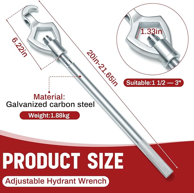Tandefio 2 Pcs Fire Hydrant Wrench, 1-1/2" to 3", Silver | Adjustable Hydrant Key for Utility Crews, Multifunctional Hydrant Wrench for Tightening Fire Nuts Tightening Water Pipes