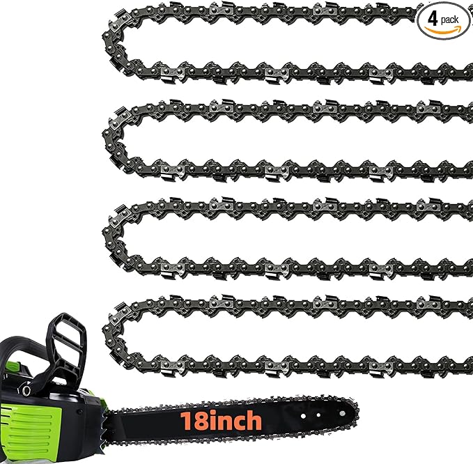 4 Packs 18 Inch Chainsaw Chain 62 Drive Links .050" Gauge, 3/8" Pitch, 18" Replacement Chain Low-Kickback Chainsaw Chains Compatible with Husqvarna, Echo, Poulan, Craftsman and more