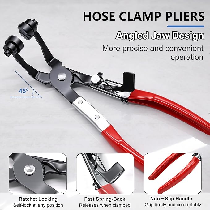 Tnisesm 370PCS 6-25mm Spring Band Hose Clamps Assortment kit with Hose Clamp Plier, Constant Tension Hose Clamps for Fuel Lines, Silicone Vacuum Hoses, Water Pipe, Low-Pressure Air Clips