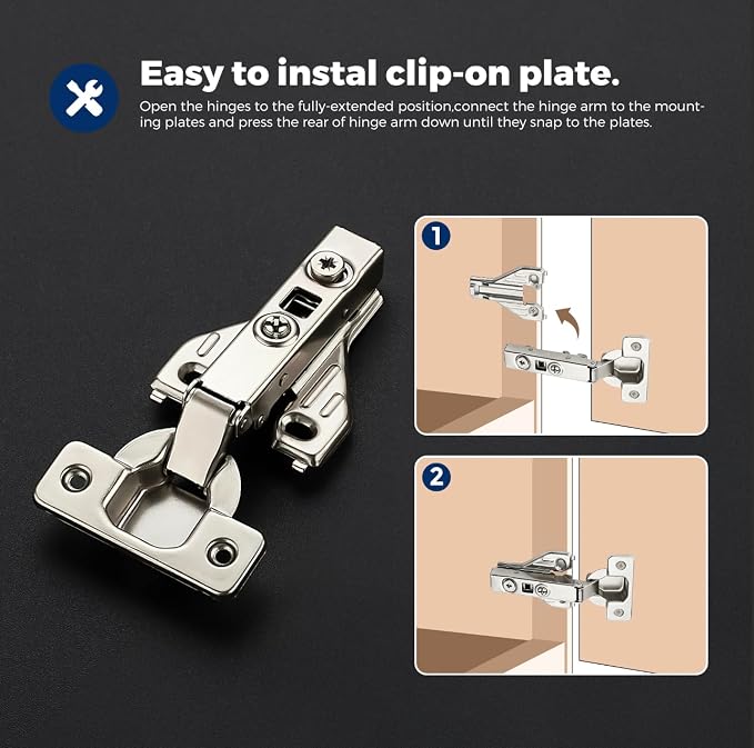 Ravinte 10 Pairs 20 Packs Full Overlay Cabinet Door Hinges,105 Degree Adjustable Concealed Kitchen Cabinet Hinges Soft Close for Face Frame Cabinet