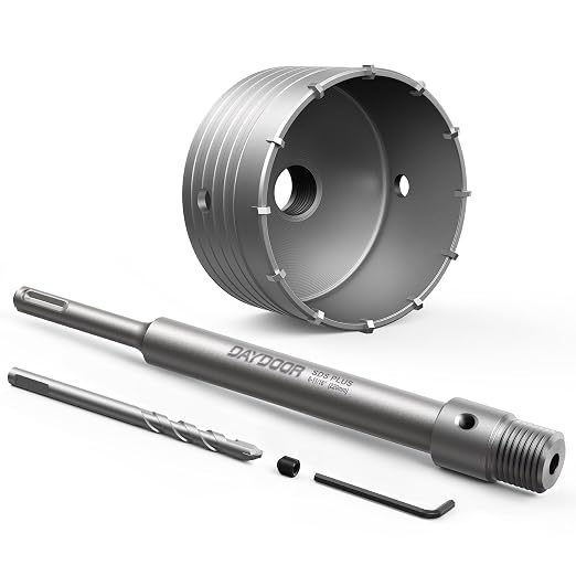 DAYDOOR 4" (100mm) Concrete Hole Saw with SDS Plus Shank Adapter, Tungsten Carbide Tipped Masonry Hole Saw, Heavy Duty Concrete Core Drill Bit for Brick, Cement Wall, and Stone