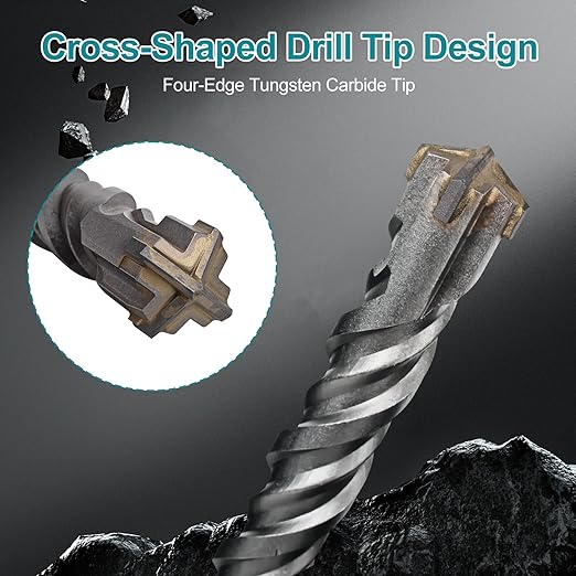 1/2 Inch x 24 Inch SDS Plus Rotary Hammer Drill Bit, Cross Tip Double Threaded Carbide Tipped for Concrete, Brick, and Stone (1/2" x 8.5" x 24")