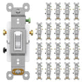 AIDA 3 Way 15 Amp Quiet Indoor Toggle Switch Self-Grounding ON Off Toggle, Residential Grade, UL Listed, Quickwire Push-in & Side Wired (White, 20 Pack)