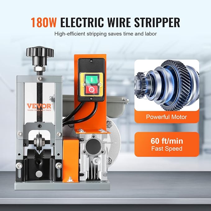 VEVOR Electric Wire Stripping Machine, 0.06''-1.18'' Automatic Wire Stripper, 180 W, 60 ft/min with Visible Stripping Depth Reference Electric Wire Stripper, Copper Stripper