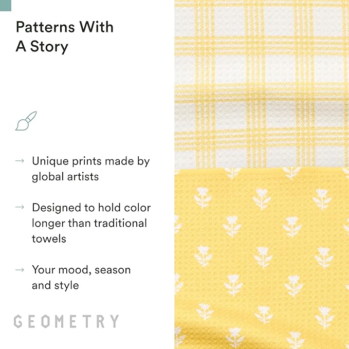 GEOMETRY Tea Towels – Spring & Summer Collection – Quick-Dry, Ultra-Absorbent, Reusable Microfiber Kitchen Towels for Drying & Cleaning - Sunbeam - 2 Pack