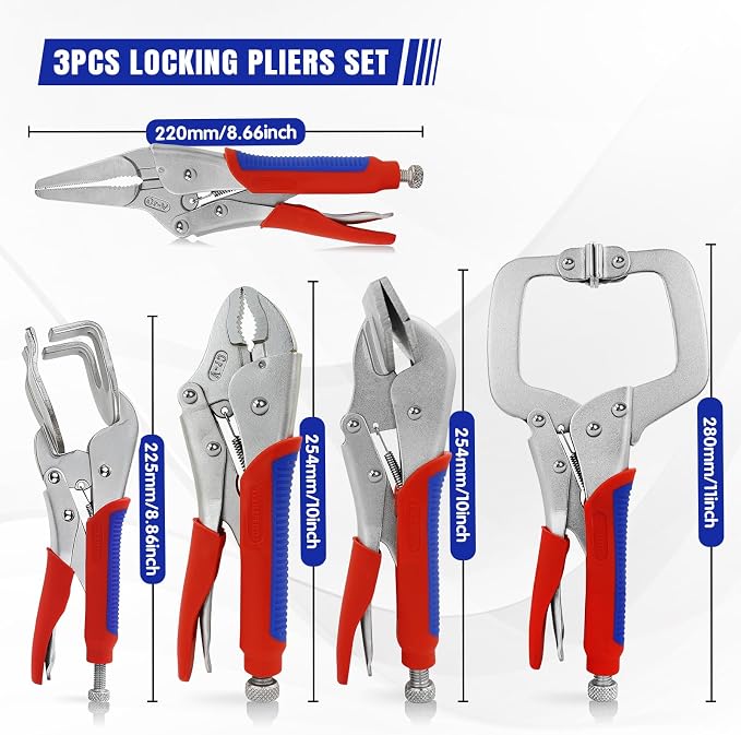 Locking Pliers Set 5-Pack, Professional Welding Clamp Set Includes C-Clamp, Curved, Duckbill, Needle Nose & U-Shape Vise Grips for Metalworking, Woodworking, Automotive & DIY Workshop