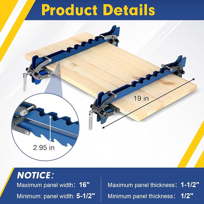 19 inch Panel Clamps 2 Pack with Clamps Storage Rack, 4-Way Pressure Steel Clamps 4 Serrated Rigid Guide Rails Make Panel Flat, Deluxe Panel Clamps for Cutting Boards, Tabletops, and Cabinet Making