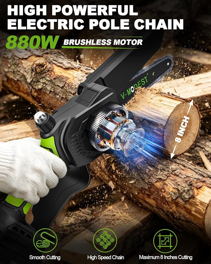 4-in-1 Pole Saw & Electric Pruning Shears, 8 Inch Pole Saws for Tree Trimming, Cordless Pruning Shears with 15ft Max Extension Pole, 2 * 4.0Ah Battery Powered Pole Saw Pole Pruner for Garden